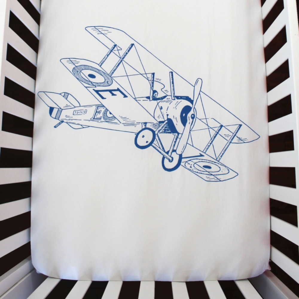 KIDS BEDDING ORGANIC COTTON BIPLANE  CRIB SHEET